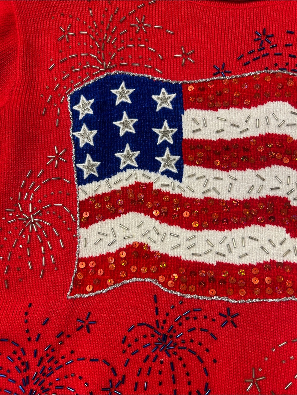 VTG Berek Patriotic American Flag & Fireworks Sweater Red Size Large - Picture 10 of 10